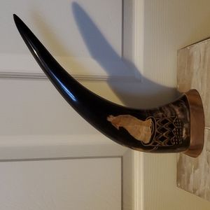 Hand Carved Buffalo Horn, Wolf 15"